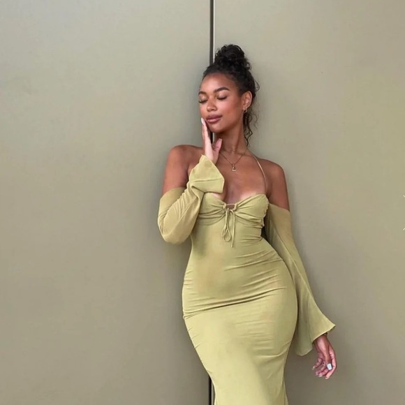 ‘Naomi' Olive Halter Midi Dress - Picture 5 of 17